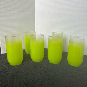 Vintage Blendo Lime Green Frosted Glasses. 5 1/4” H Mid Century Drink Ware. EUC.